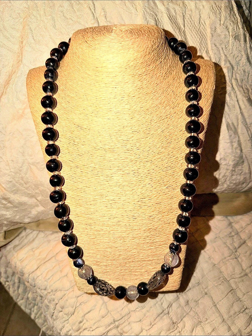 Black & clear BeadedNecklace two gorgeous intricate beads